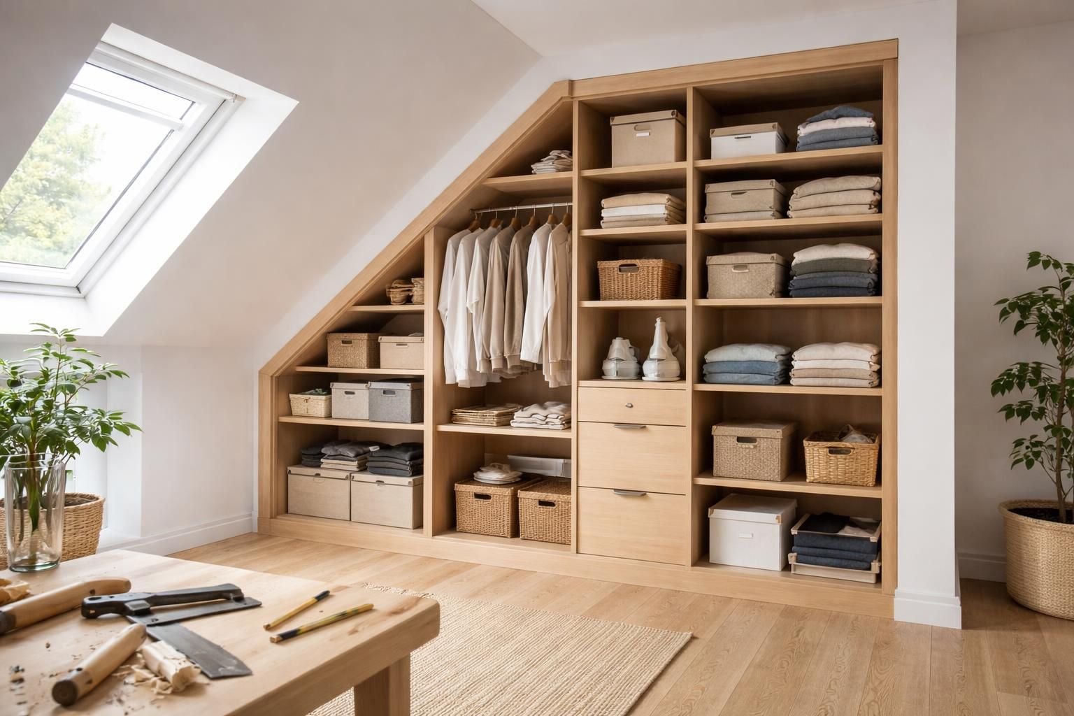 apprenez à fabriquer facilement un placard sur mesure pour optimiser le rangement sous pente et gagner de l'espace dans votre intérieur.